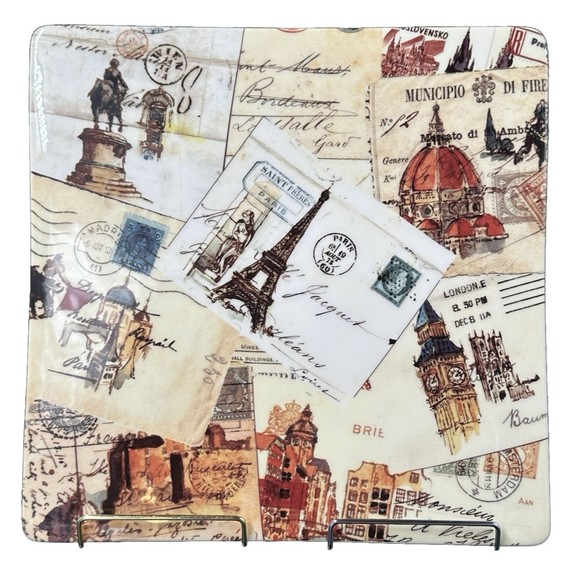 2008 Williams Sonoma Grande Tour Postcard Square Serving Platter by Marc Lacaze - Picture 2 of 7